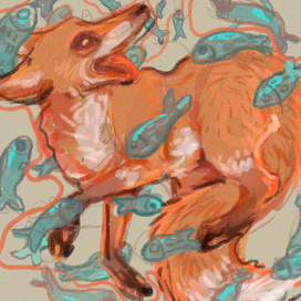 Лиса с рыбой