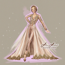 Фэшн-иллюстрация свадебного комплекта (комбинезон с съёмной юбкой)