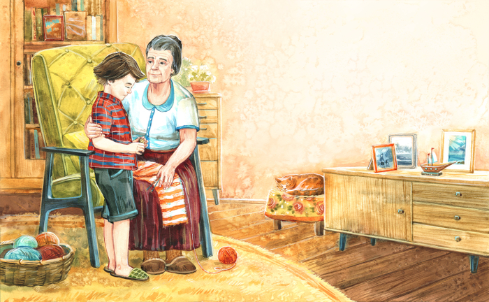 С бабушкой.