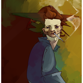 Портрет в халате с дымящейся сигаретой