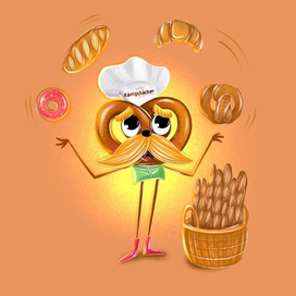 Бренд персонаж-крендель для пекарни