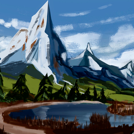 Озеро и Горы Пейзаж концепт арт