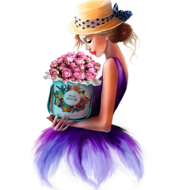 Девушка с коробкой для сети цветочных магазинов "Семь Букетов"