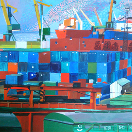 Весна в мурманском порту - 1. 2015. к., темпера. 50х75