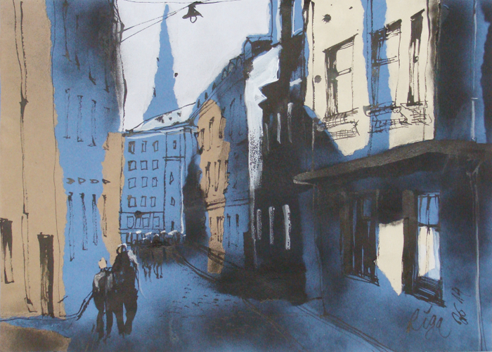 Прибалтийский альбом №2.Лист 12. Б., тушь, акриловый спрей, гуашь. 40х60