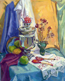 натюрморт с самоваром и ложками