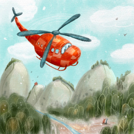 Серия иллюстраций про вертолетик в клеточку