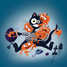 Кот - няня тыковок