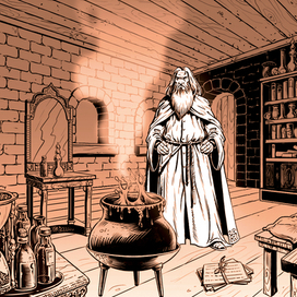 Комната волшебника - фан-арт, черно-белая версия