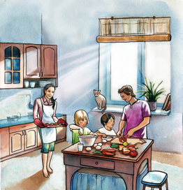 Семья на кухне