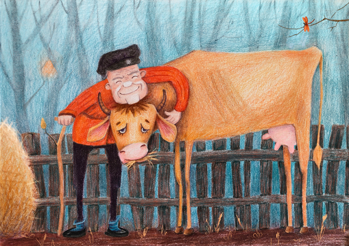 Иллюстрация к стихотворению Сергея Михалкова "Как старик корову продавал"