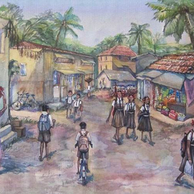 из серии  "ИНДИЯ", акварель "Школьники"