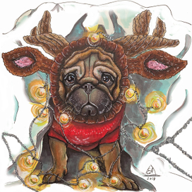 Мопс в новогоднем костюмчике