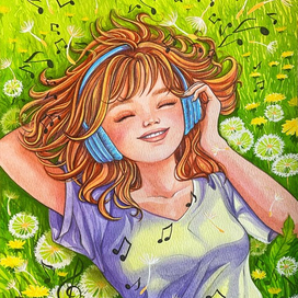 На полянке из одуванчиков. Иллюстрация для карт МАК