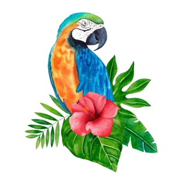Попугай с тропическими листьями