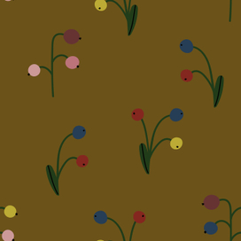 Минималистистичные ягодки на коричневом. Бесшовный паттерн