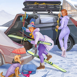 Зимний отдых. Иллюстрация для календаря