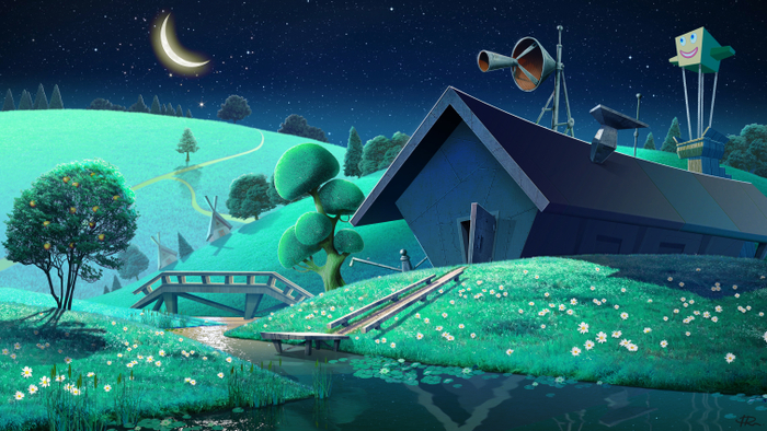 Месяц над речкой.