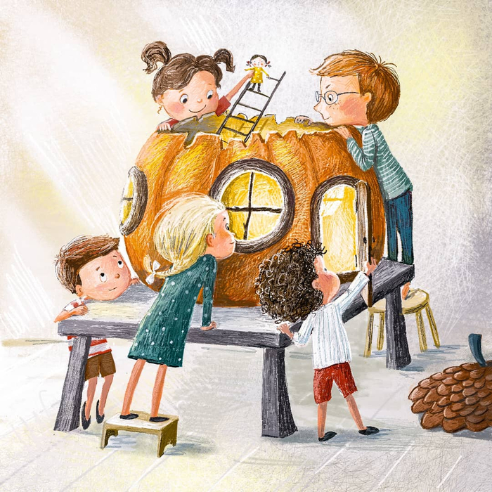 Открытка "Домик из тыквы на Хэллоуин"  