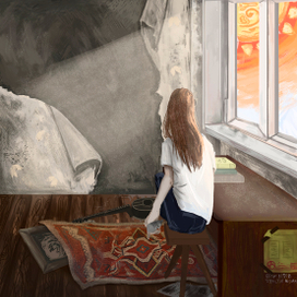 Панк смотрит в окно 