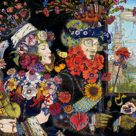 Цветочные Церемонии . Цыпленка Цесарки , в Цилиндре с Цепочкой , Целует Царица Цветочного Царства , 