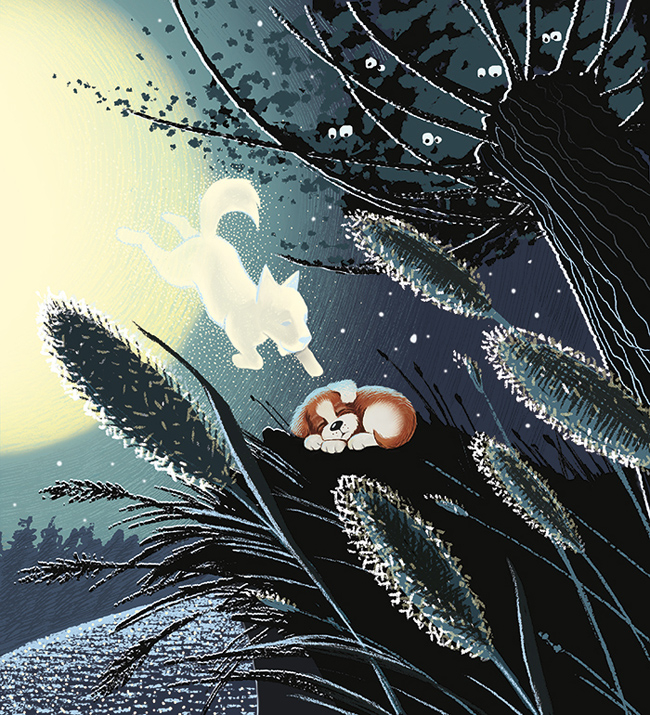 Серебристая лунная собака