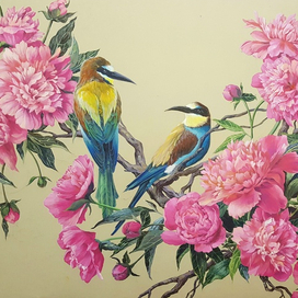 Птицы и пионы