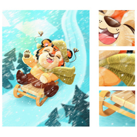 Тигрёнок катается на санках