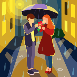 Дождливый вечер flat design 