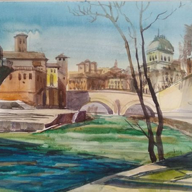 Рим. Вид с набережной Тибра на остров Тиберина