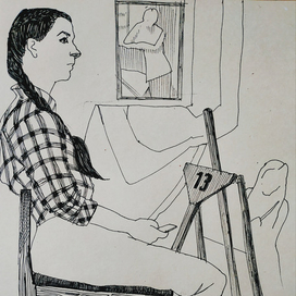 Натурщица в клетчатой рубашке. 