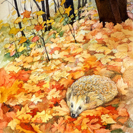 Осень. Еж в листьях.