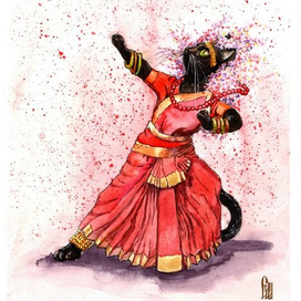 Индия. Танец кошки в красном. Календарь "Кошки и страны"