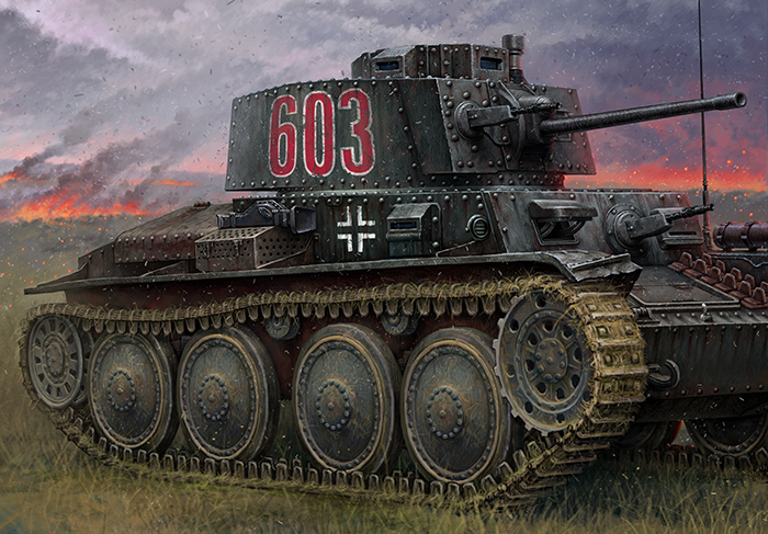 Фрагмент работы над  разворотом. Средний план, немецкий танк 38t.