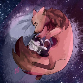 Furry love art of cat and wolf