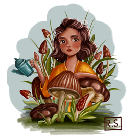 girl with mushrooms