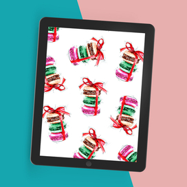 French macarons stack watercolor illustration