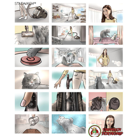 Раскадровка  в цвете для рекламы пылесосов Samsung