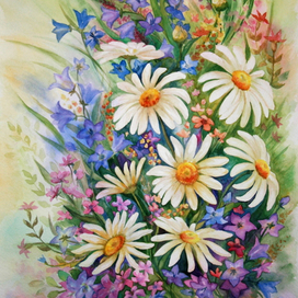 Букет ромашек и колокольчиков