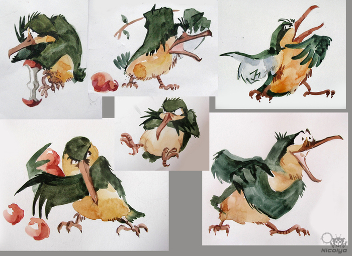Эскизы персонажей к тайской сказке «Болтливая птичка»( студенческий семестровый проект)