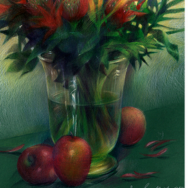 Цветы и яблоки.