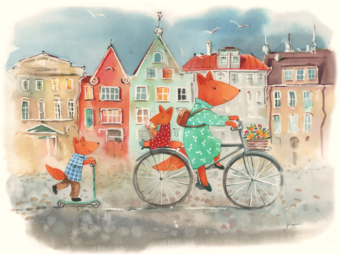 Лисы на велосипеде.