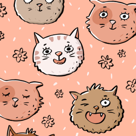Бесшовный Паттерн Веселые коты