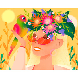 Девушка с венком и попугаем