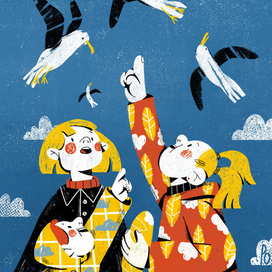 чайки кружат над морем 