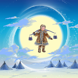 иллюстрация к эвенкийской сказке "Про девочку и луну"