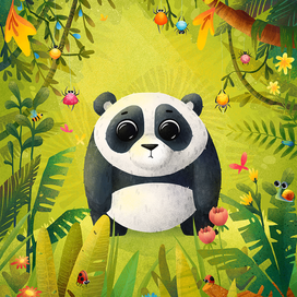 Панда в зеленых джунглях