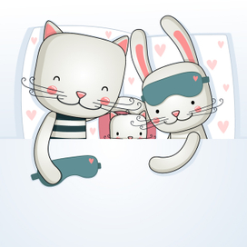 A vector illustration of parents sleeping with their young child in the same bed