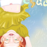 Рыжая девчушка на радуге висит