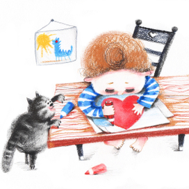 Мия рисует.